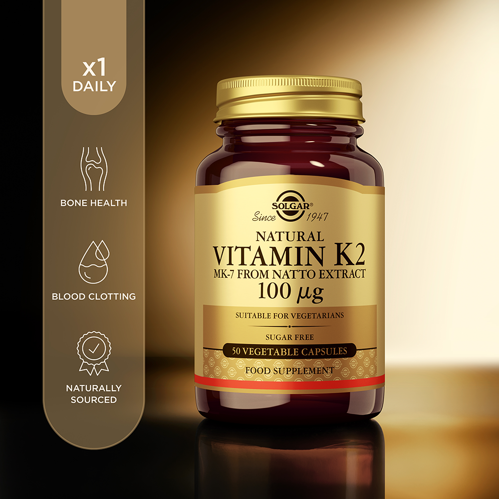 Solgar Natural Vitamin K2 (MK-7) 100 mcg  Vegetable Capsules - Pack of 50