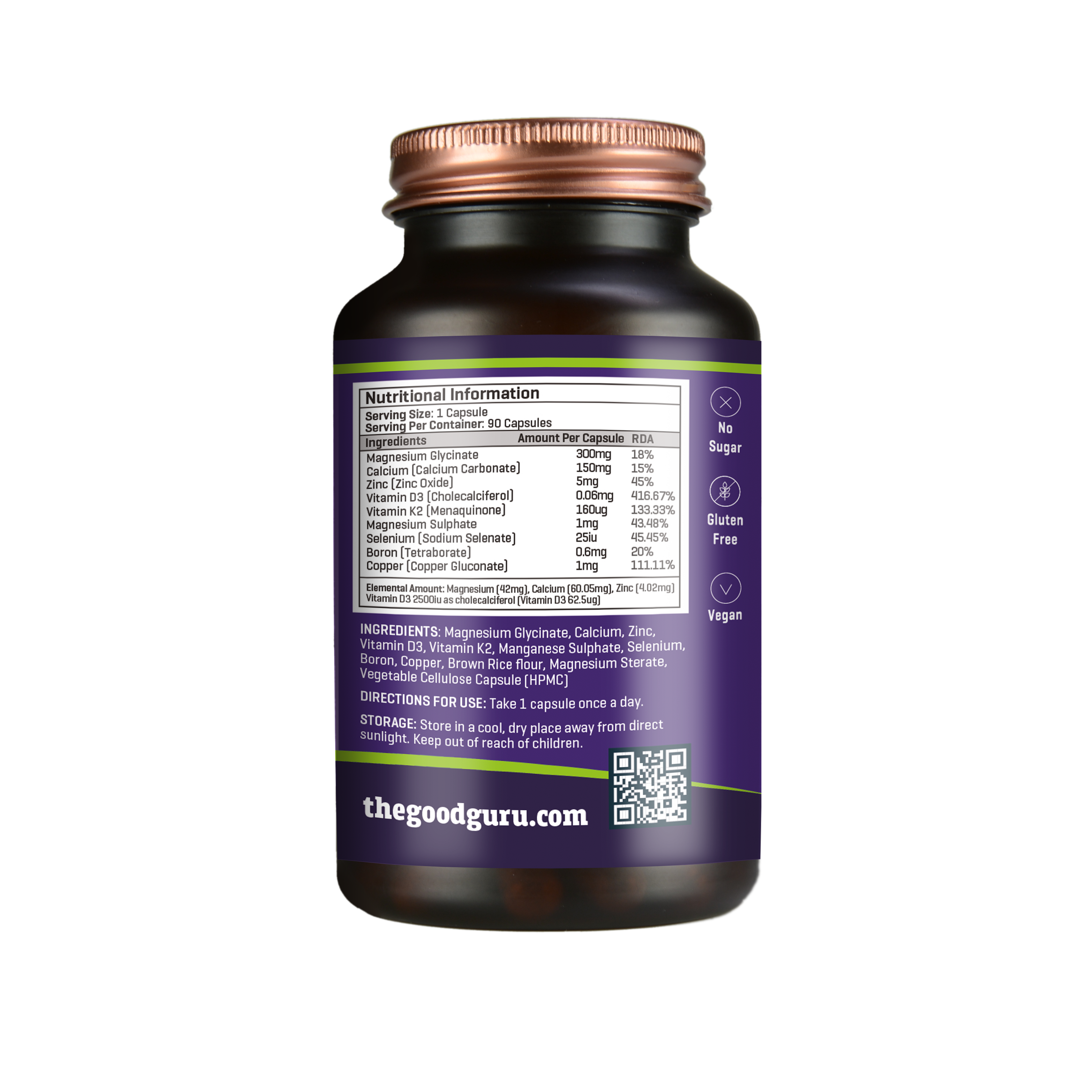 The Good Guru Magnesium Glycinate + Calcium, Zinc, Vitamin D3