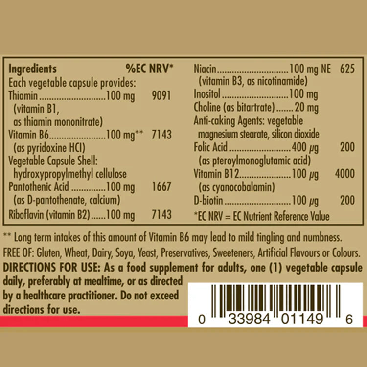 Solgar Vitamin B-Complex "100" Extra High Potency Vegetable Capsules